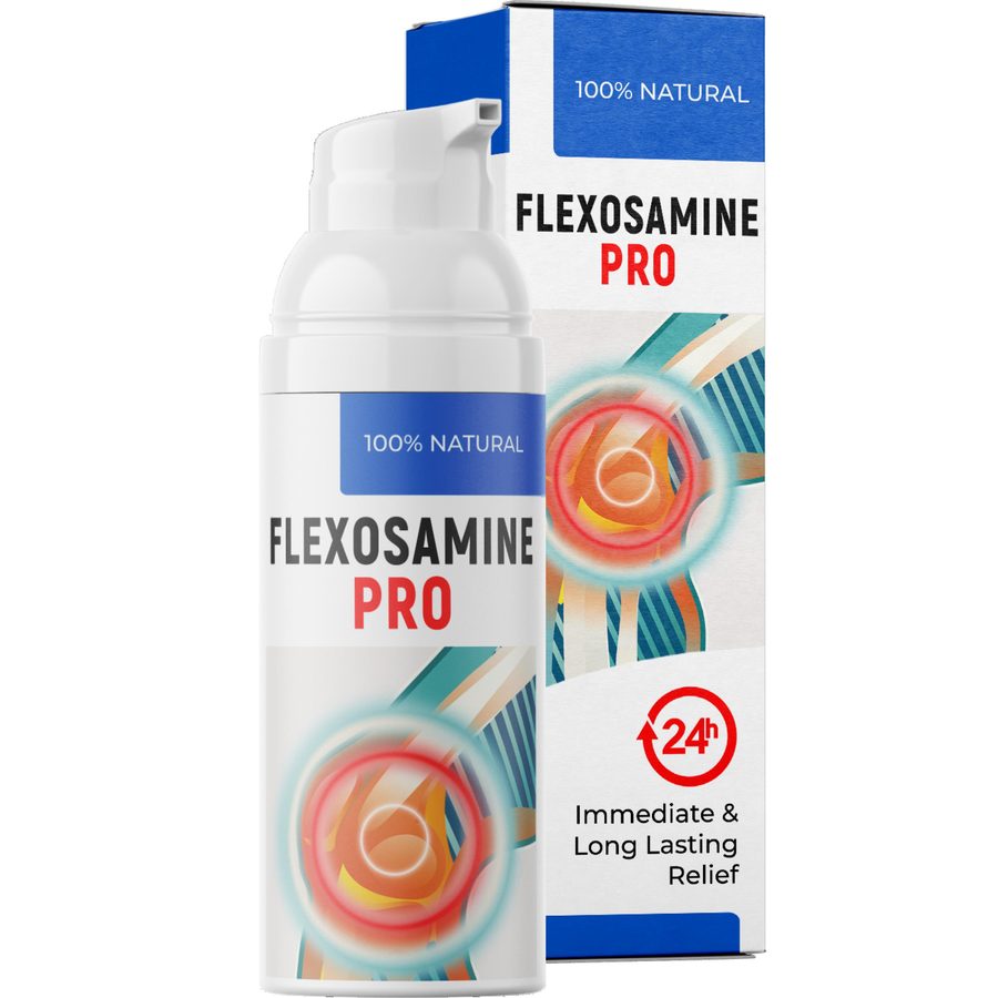 Flexosamine PRO – blaue Faltschachtel und Pumpflasche