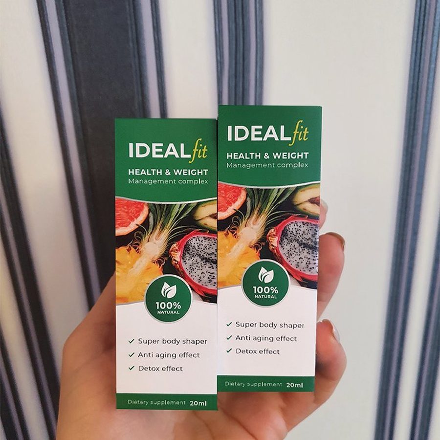 IdealFit – Braunglasflasche mit Pipette und grüner Schachtel