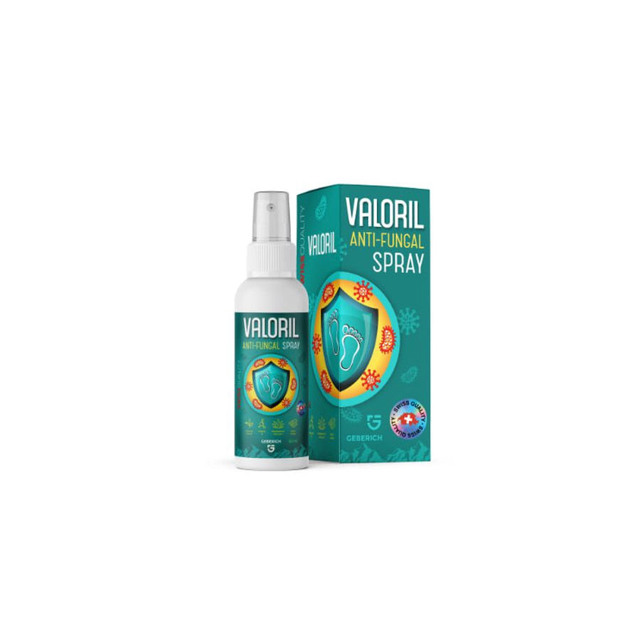 VALORIL – weiße Sprühflasche mit türkisfarbener Faltschachtel